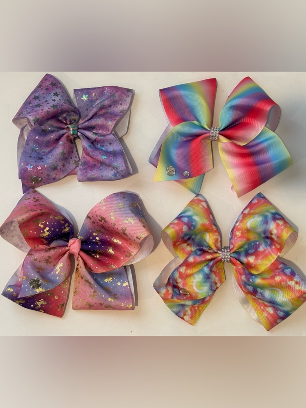 Jojo Siwa Large Hair Bows Set (4)- Unicorn, Rainbow, Pastel & Heart Prints